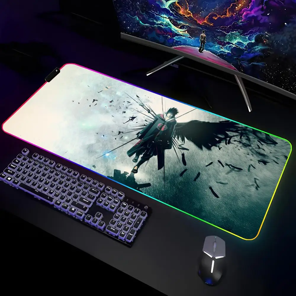 Sasuke Uchiha Mouse Pad Gamer RGB Deskmat Keyboard Mat Gaming Laptops LED Mousepad Desk Protector Anime Mause Mats