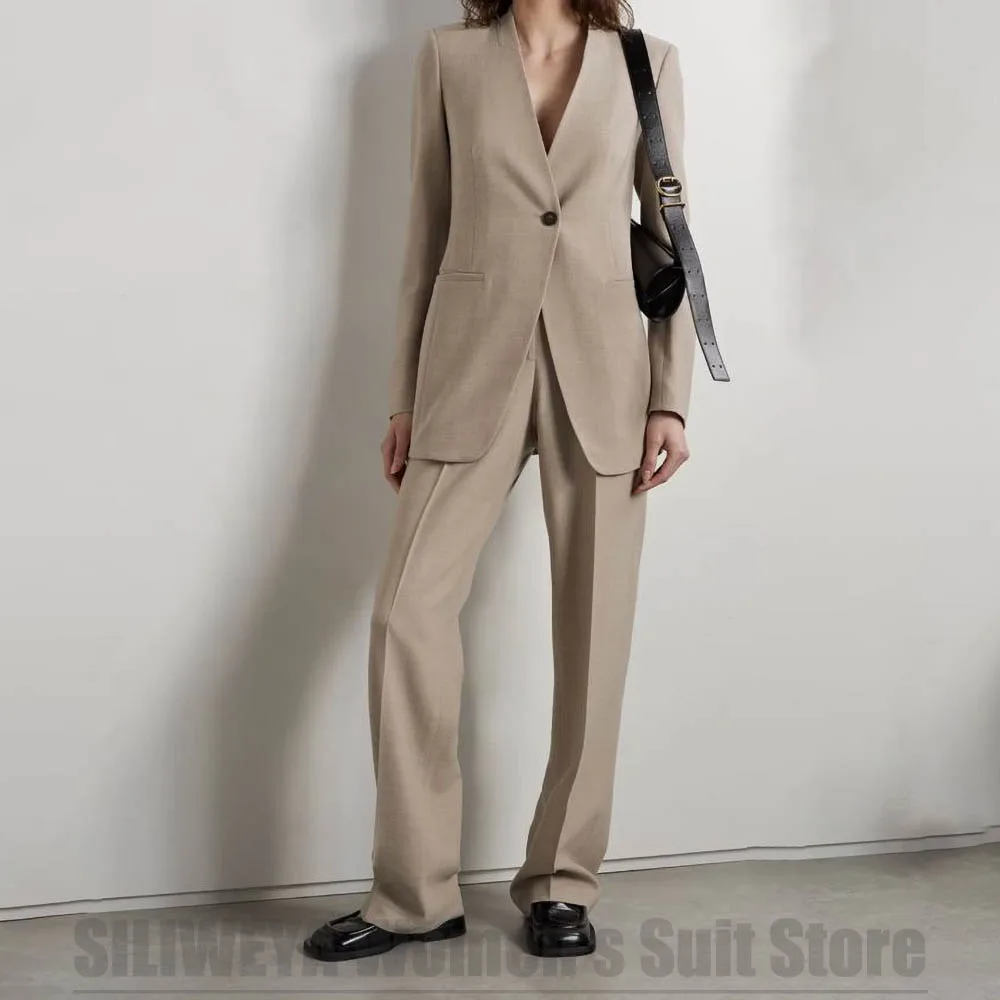 

Женский костюм, модный костюм с v-образным вырезом и одной пуговицей, комплект из двух предметов, официальная офисная женская одежда для вечеринок, элегантные повседневные костюмы на заказ