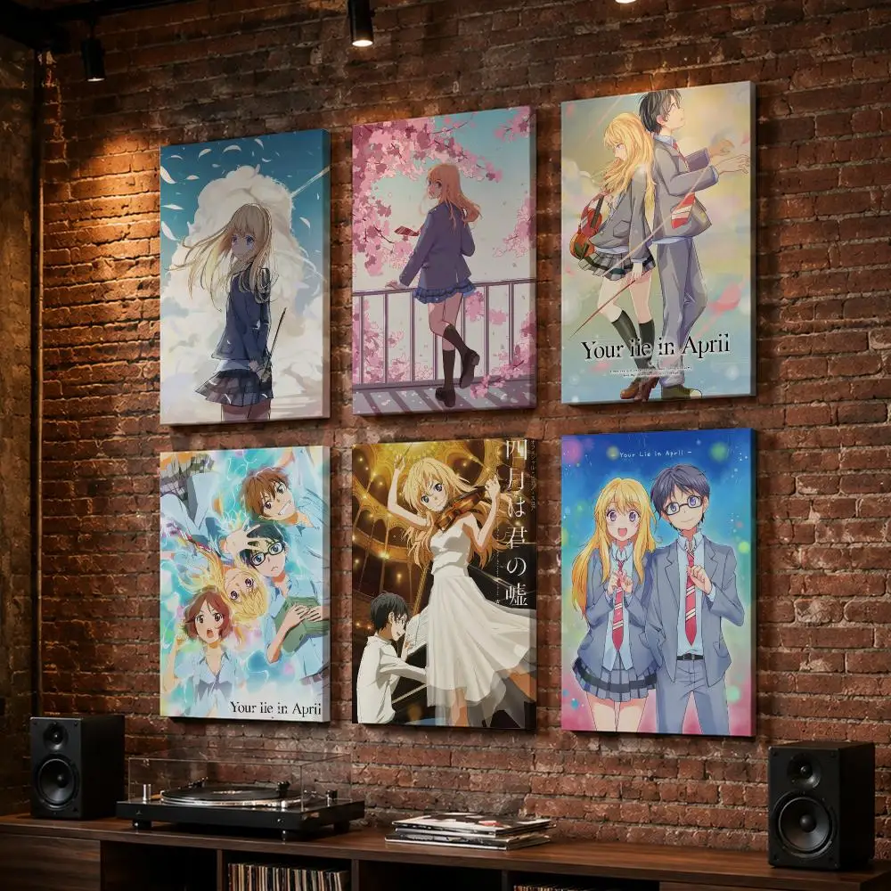 Y-Your Lie In April Framed Wall Painting Wood Canvas Poster For Living Room Bedroom Hallway Office Home Decor Gift