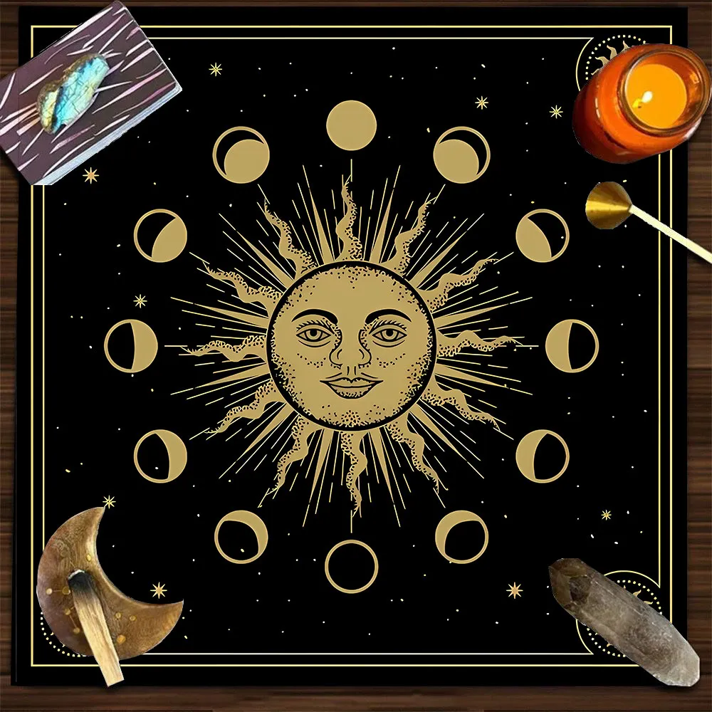 VIKAMA black gold sun moon phase astrology tarot altar cloth mystical divination tablecloth witchcraft spiritual