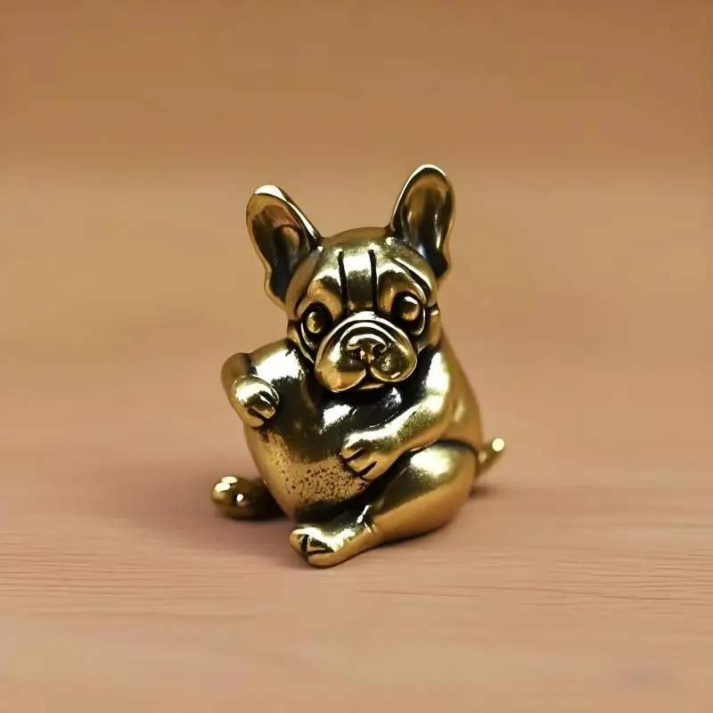 Kupfer-Skulptur, massiver Kupfer-Welpe, Messing-Ornamente, niedlicher Hund, Sternzeichen-Hund, antikes altes Messing, Teehaustier, kleine Ornamente