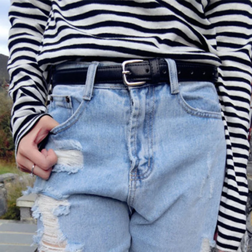 

Black PU Belt Adjustable Scratch Resistant Durable Metal Buckle Belt for Jeans Pants Women Men