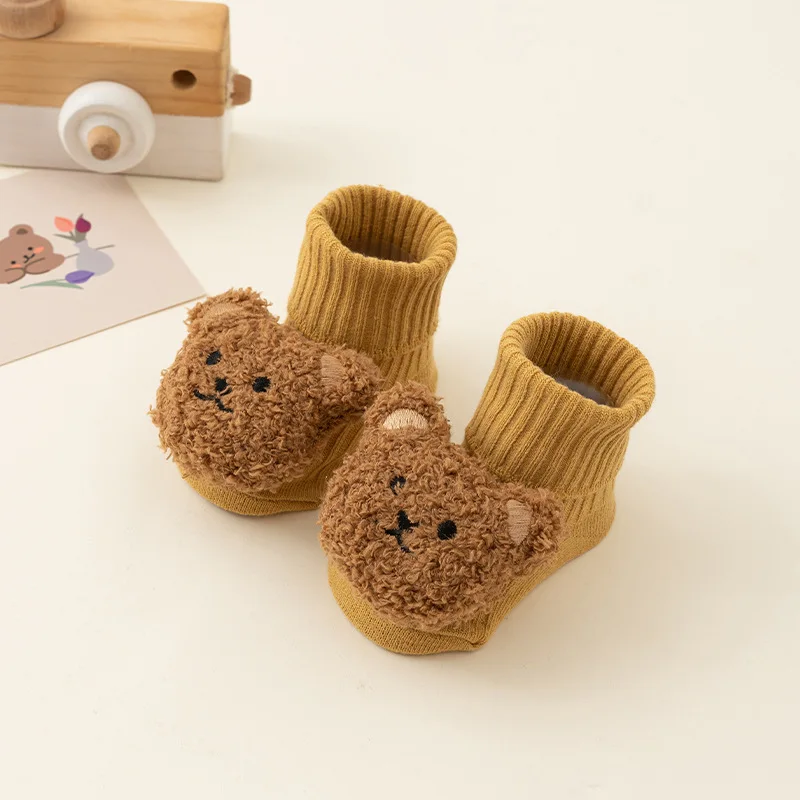 New Baby Winter Autumn Floor Sock Soft Cute Cartoon Bear Doll Toddlers Boys Girls Indoor Shoes Anti-skip 0-3Y Kids Socks