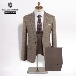 Traje de negocios Formal para hombre, conjunto de 3 piezas, chaqueta, chaleco y pantalones, a cuadros, para novio, V8236