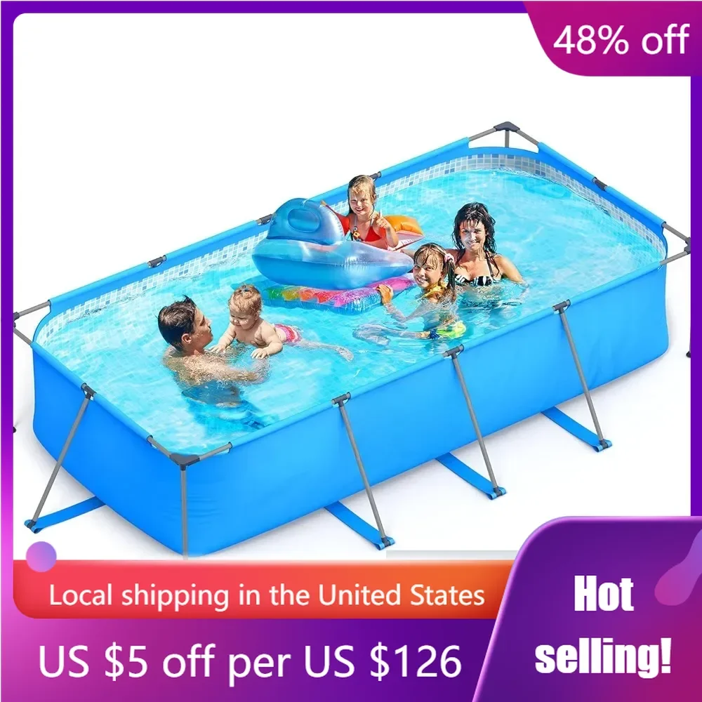 

Swimming pool 14 feet x 7 feet x 33 inches metal frame with steel frame, easy to assemble for backyard, garden, and lawn