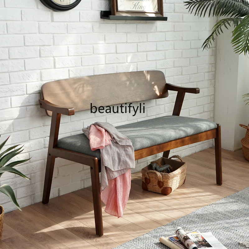 Solid Wood Bench Double Backrest Bench Household Dining Table Bench Nordic Soft Fabric Covered Stool