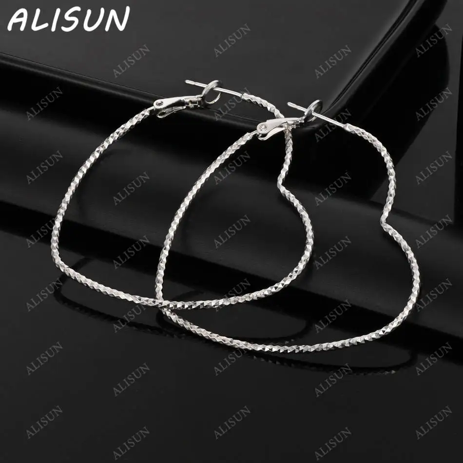 

ALISUN 925 Sterling Silver 45mm Hearts Hoop Earrings For Women Fashion Party Charm Trend Birthday Gifts