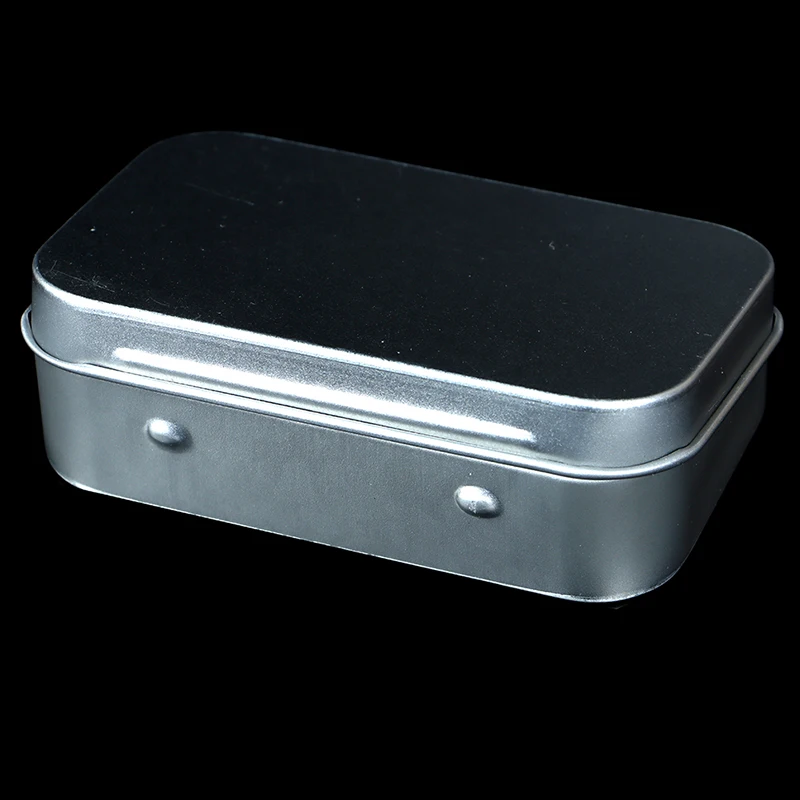 1pc Tin piccolo metallo vuoto latta argento Flip Storage Box Case Organizer