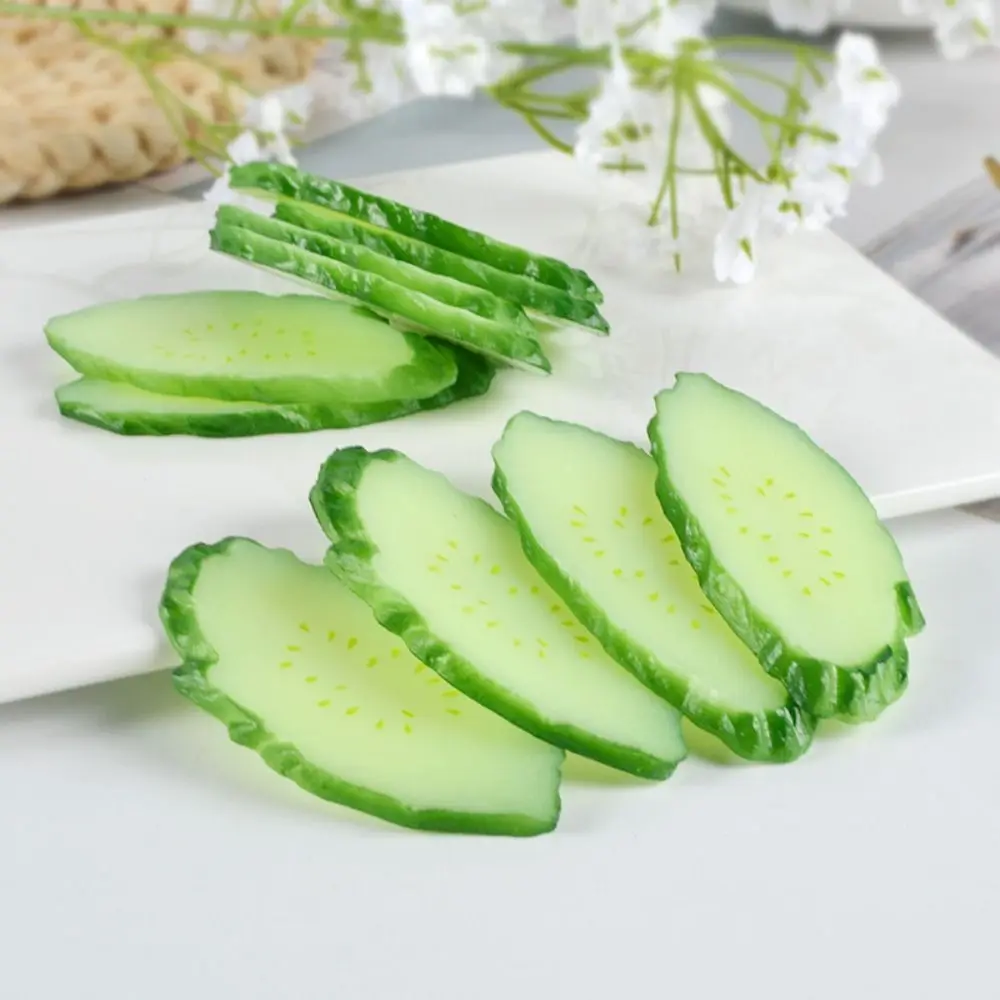 PVC Simulation Cucumber Slices Lifelike Artificial Mini Fake Vegetable Fruit Props Simulation Cucumber Ornament Preschool