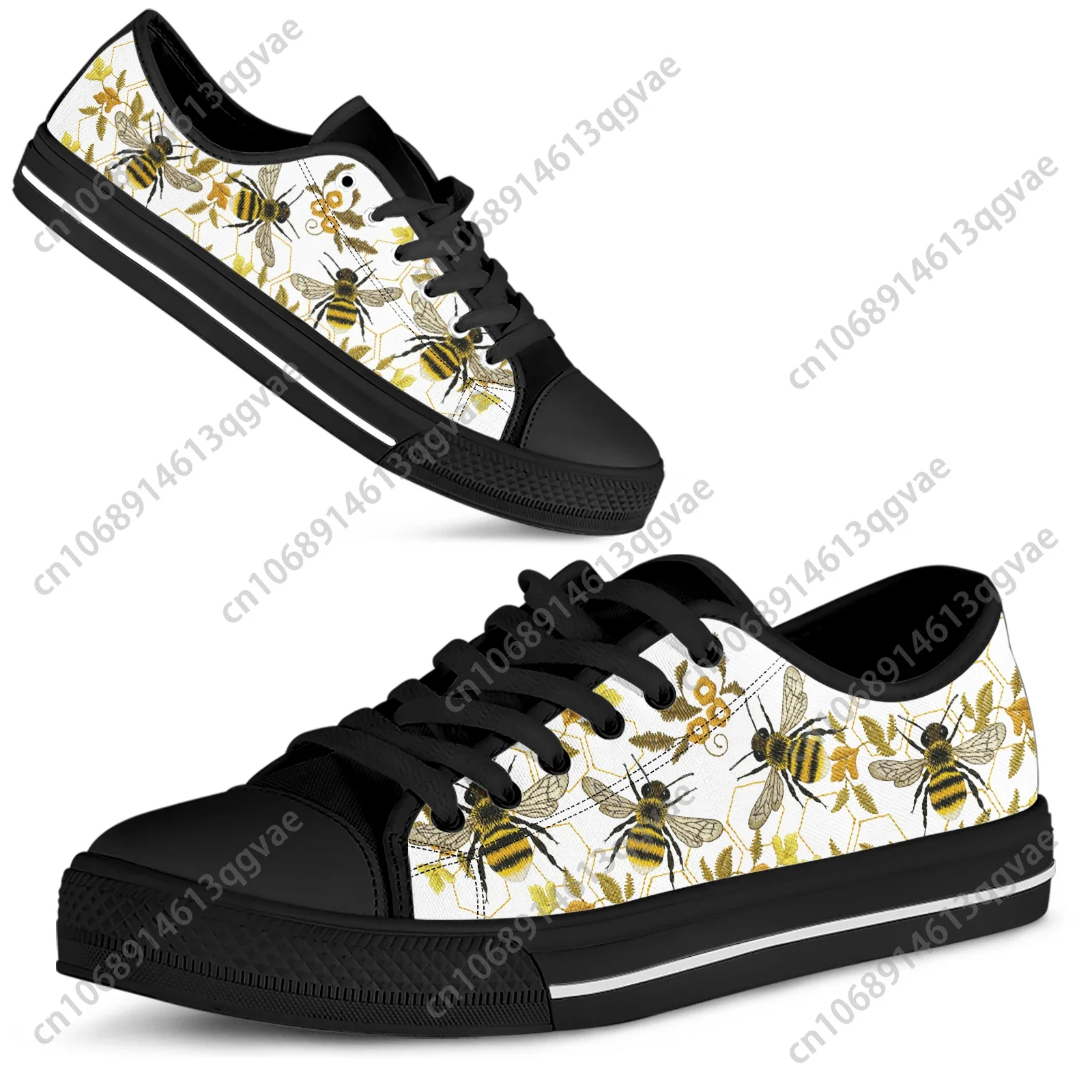 

Cute Bee Pattern Low Top Sneakers Mens Womens Teenager High Quality Canvas Sneaker Couple Shoes Custom Personalized Shoe