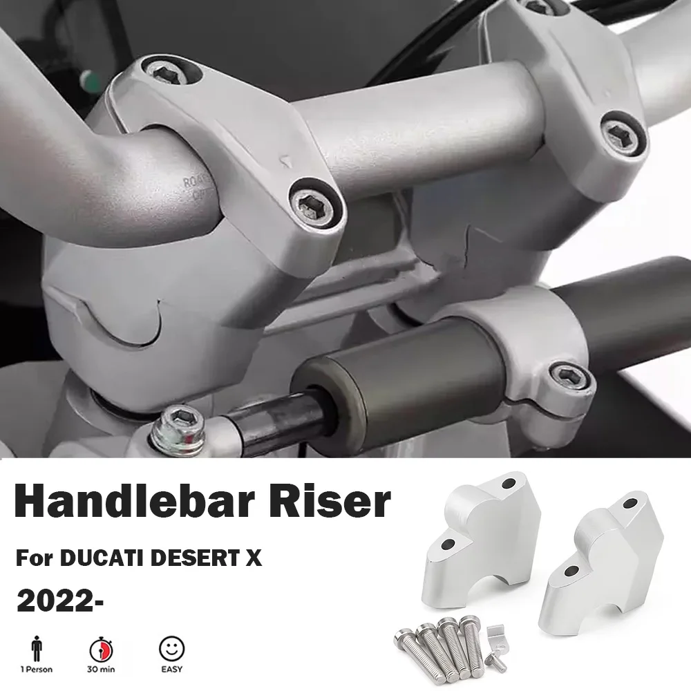 Adaptateur d'extension de hauteur de pince de guidon de moto en aluminium argenté, pour DUCATI DESERT X DesertX Desert X 2022 2023