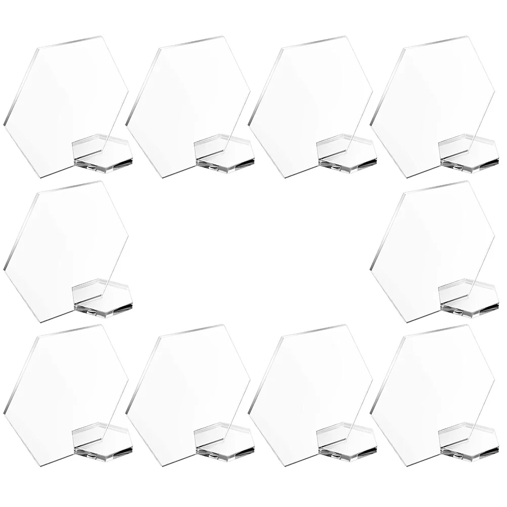 

10pcs Hexagonal Table Number Cards Acrylic Blank Signs with Stands Reusable for Weddings Parties Banquets Restaurants