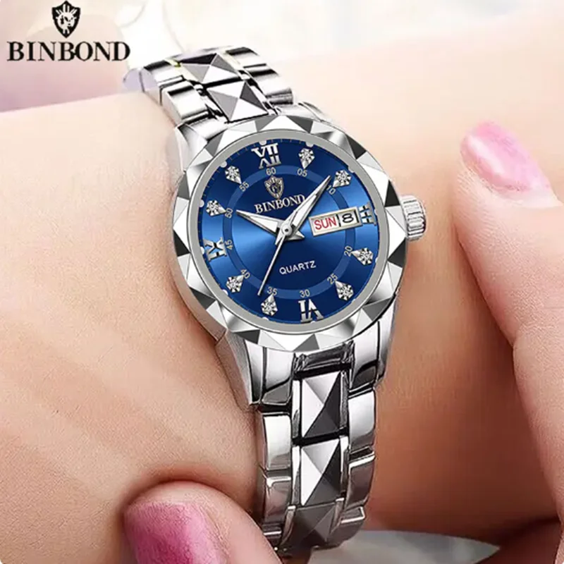 BINBOND B2521 Top Brand Luxury Fashion Business Womens Quartz Watches 30M Waterproof Week Date Clock Sport Womens Wristwatch