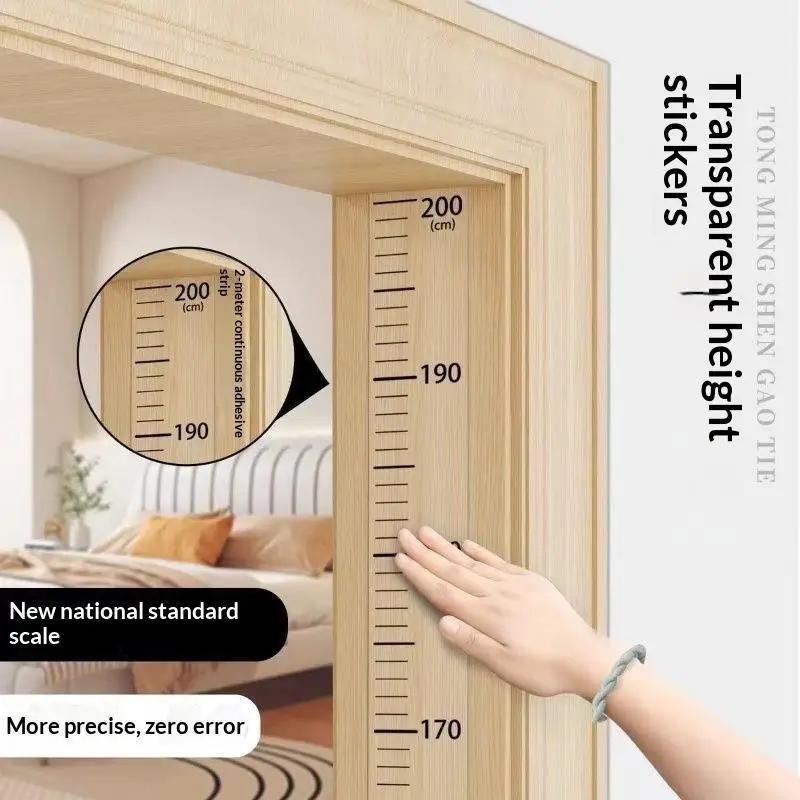 2Meter Transparent Height Sticker Household Waterproof Measuring Ruler Self-Adhesive Children's Height Measurement Stickers 5PC