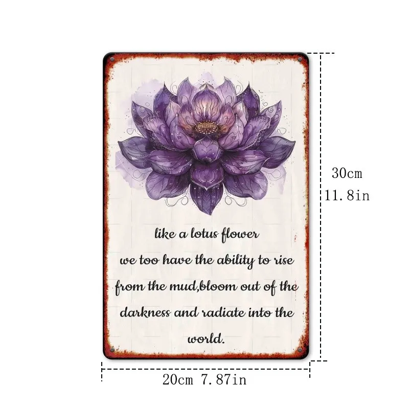 Inspirational for Lotus Flower Quote , Rustic Wall Art Decor Tin Metal Signs