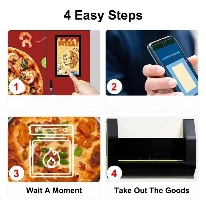 Multi‑payment Supported Pizza Vending Unit Fault Self Check Alarm Function For Ferry Terminal Public Service Waiting Zone