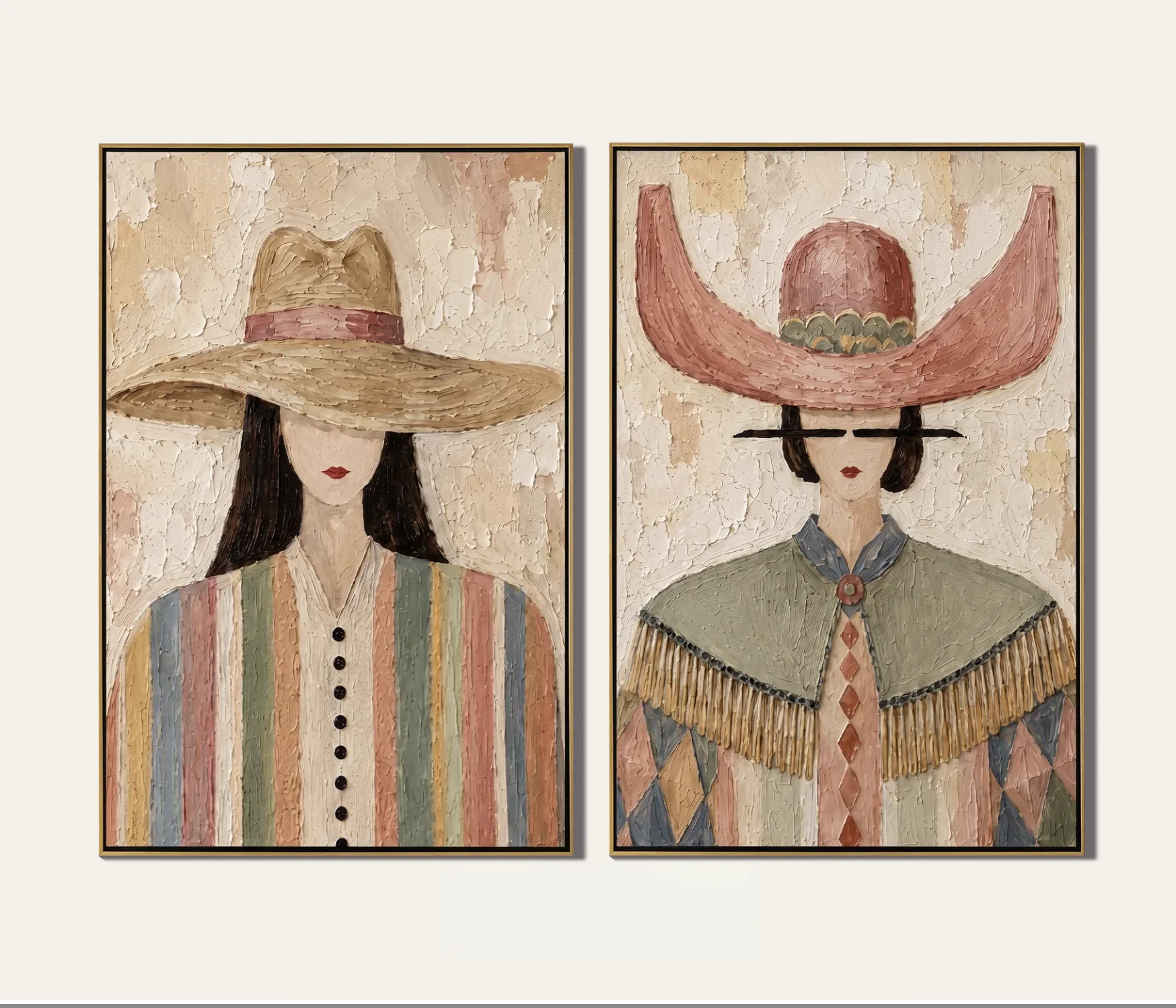 Wall Art Canvas Prints Posters Decor Retro Women Wide Hat Textured Painting For Living Room Bedroom Entryway Home Wall Decor