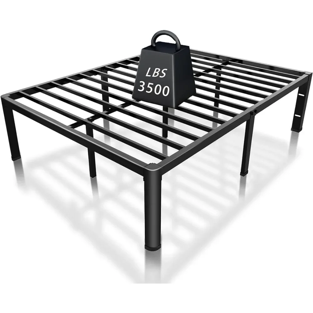&Beds 14 inch Metal Queen Bed Frame with Rounded Corner and Headboard Hole Mattress Retainers 3500LBS Steel Slats