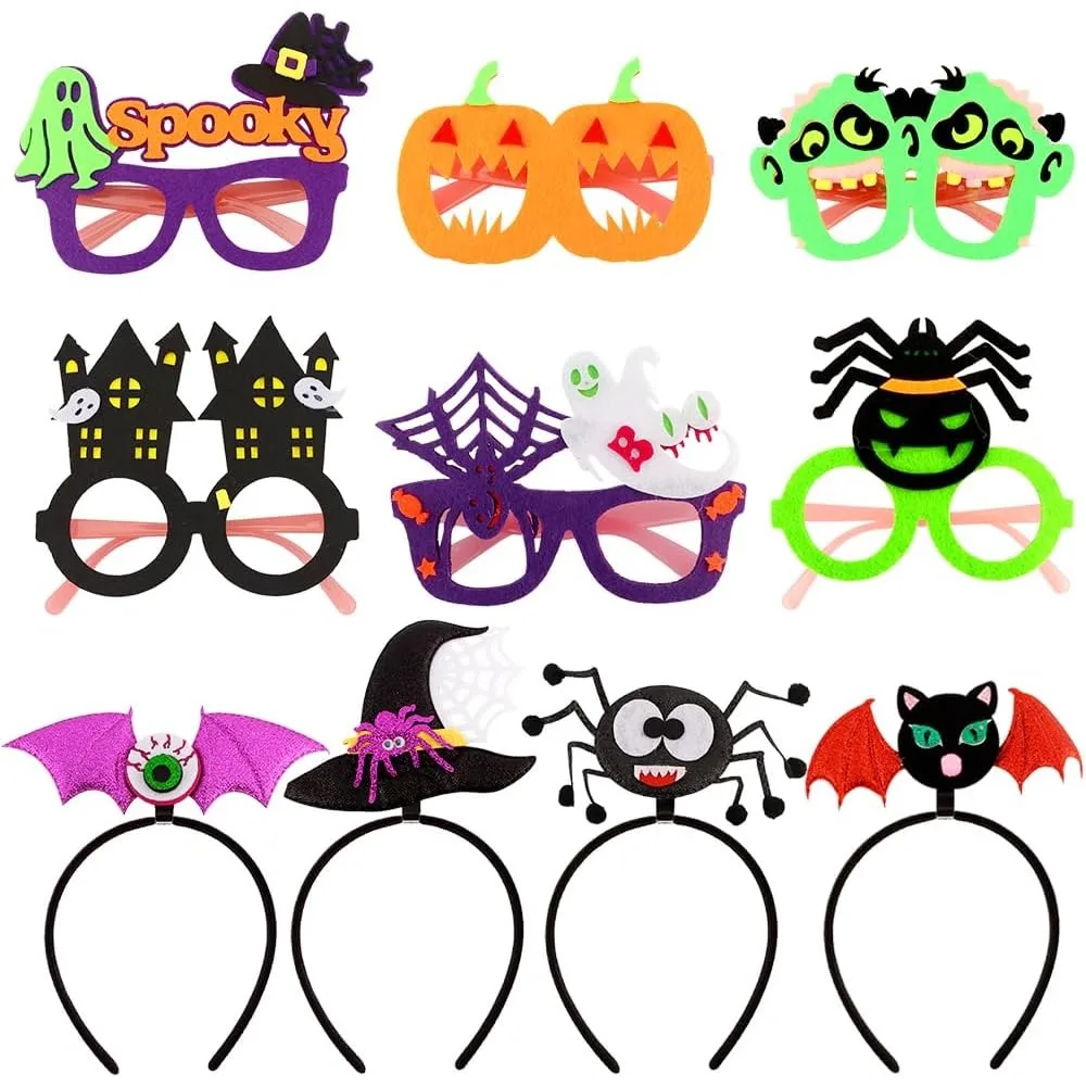 

TODDER 10PCS Halloween Party Decorations, Halloween Glasses and Headbands Bulk Halloween Party Favors Photo Booth Props Ghost Fu
