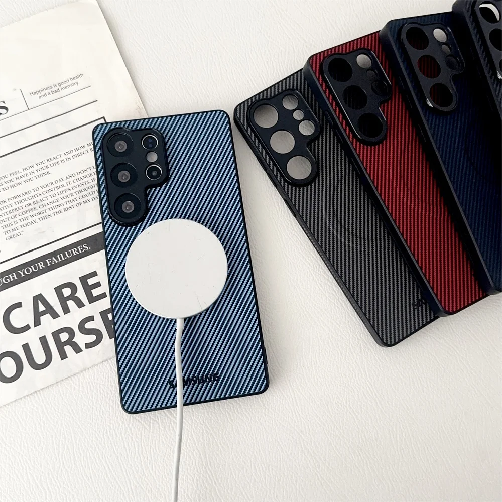 Carbon Fiber Magnetic for Magsafe Case For Samsung Galaxy S26 S25 S24 S22 S21 Ultra Plus S23 FE Wireless Charging Bumper Cover view 3