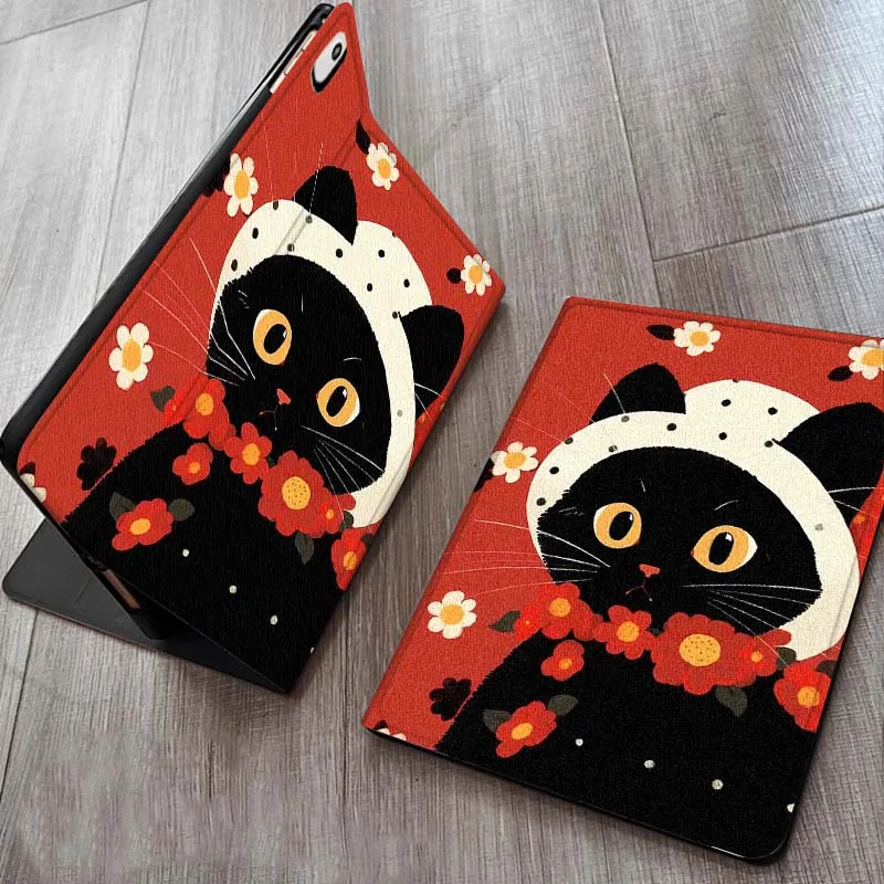 

Elegant Retro Cat Pattern For iPad Pro 7 8 9 Gen 2 11 13 5th 6th 10th 11th M5 M4 12.9 10.9 10.2 Inch 2024 2025 Tablet Case
