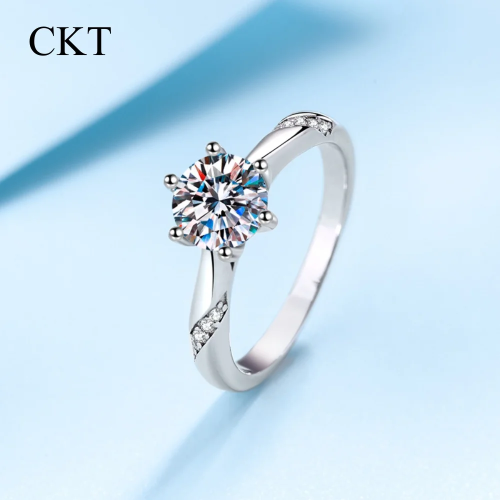 

CKT Girl PT950 Platinum Rings for Women Birthday Gift VVS1 D Color 0.5/1/2ct Round Moissanite Diamond Wedding Band Fine Jewelry