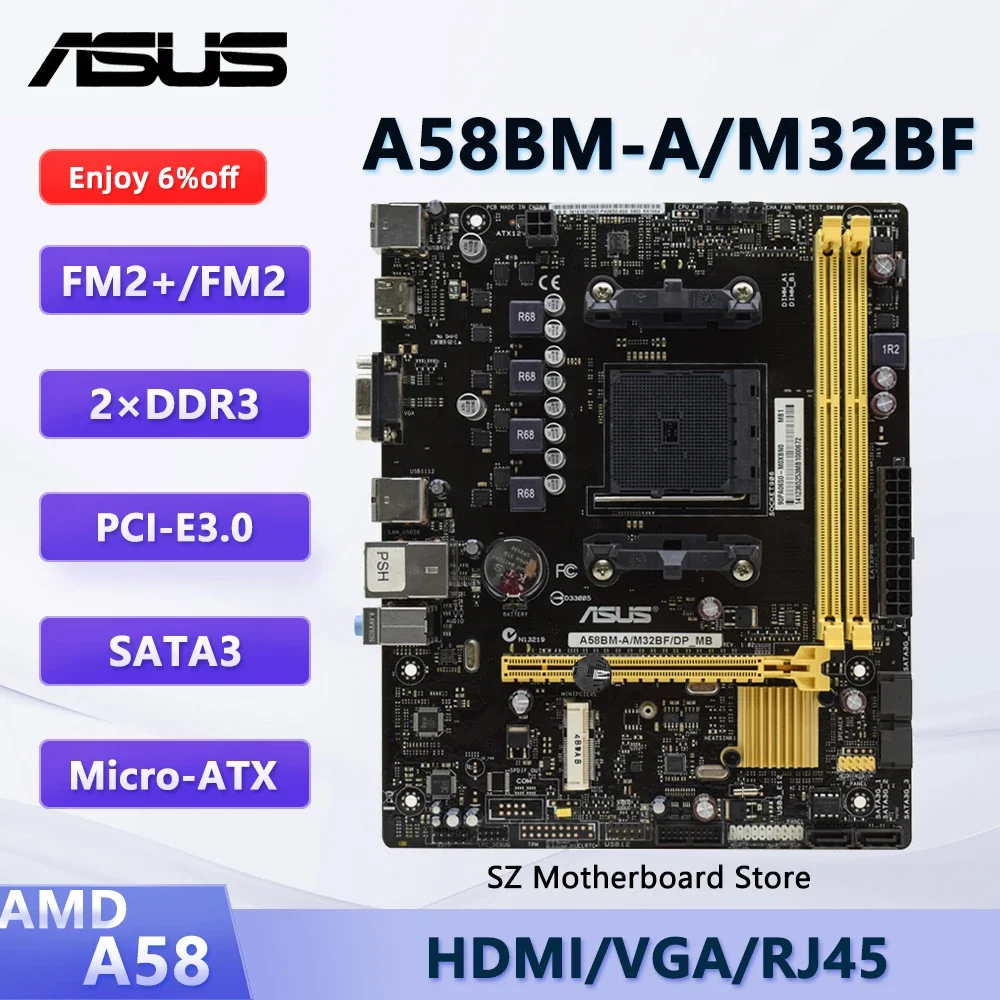 

ASUS A58BM-A/M32BF A58 FM2 +/FM2 для процессора Athlon X4 880K A10-7890K DDR3 SATA III PCI-E3.0 placa base de oficina Micro-ATX