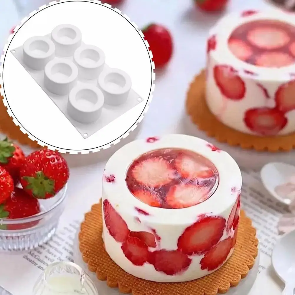 6-Hole Cylindrical Mousse Cake Silicone Mold DIY French Hollow Cup Pastry Chocolate Pudding Jelly Muffin Cup Pie Baking Tools