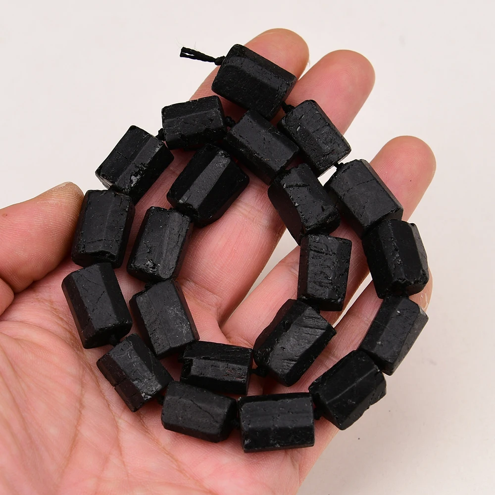 Natural Black Tourmaline Cylinder Faceted Nugget Raw Mineral Stone Loose Beads 16