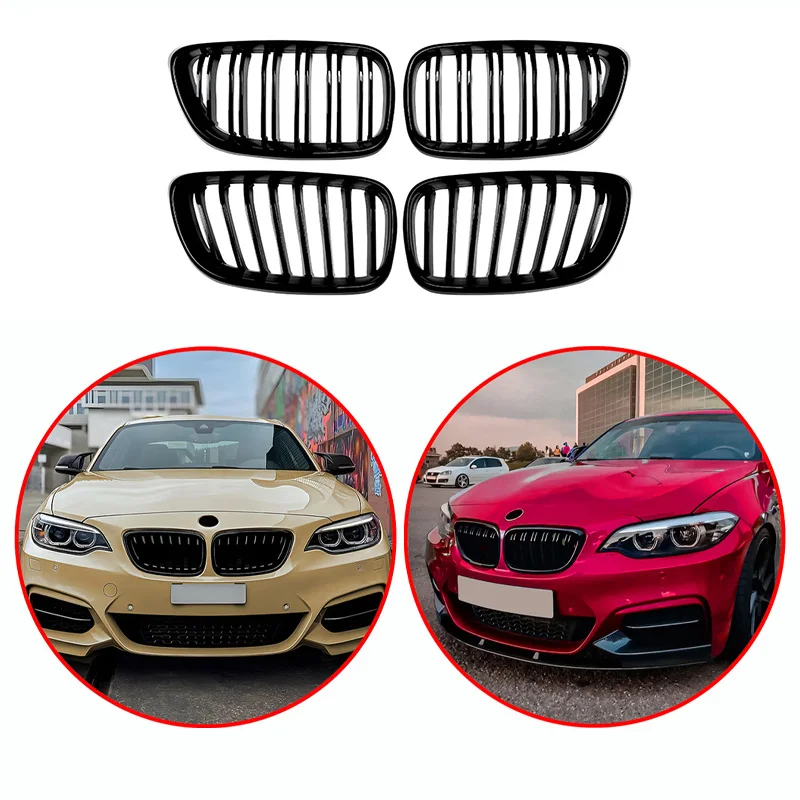 

For BMW 2 Series F22 2014-2019 High Quality ABS Single Line & Double Lines Kidney Grille Car Front Bumper Grill Glossy Black