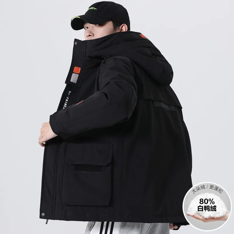 Jaket bulu angsa pria trendi musim dingin, jaket kerja baru, bulu angsa tebal, gaya yang sama dengan jaket hangat serbaguna pasangan yang populer