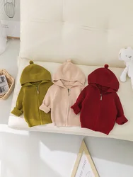 Baby sweater overcoat 2024 autumn/winter plain zipper knit girl sweater long sleeve overcoat child cardigan 0-3 years old