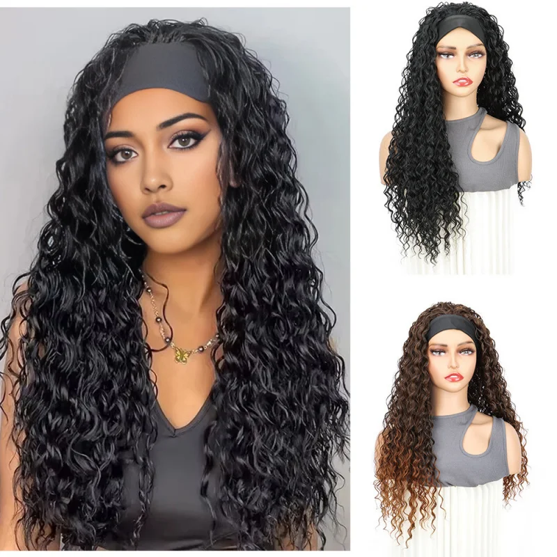 

Women's wig with small curls, headscarf, long afro headpiece, Headband Wigs