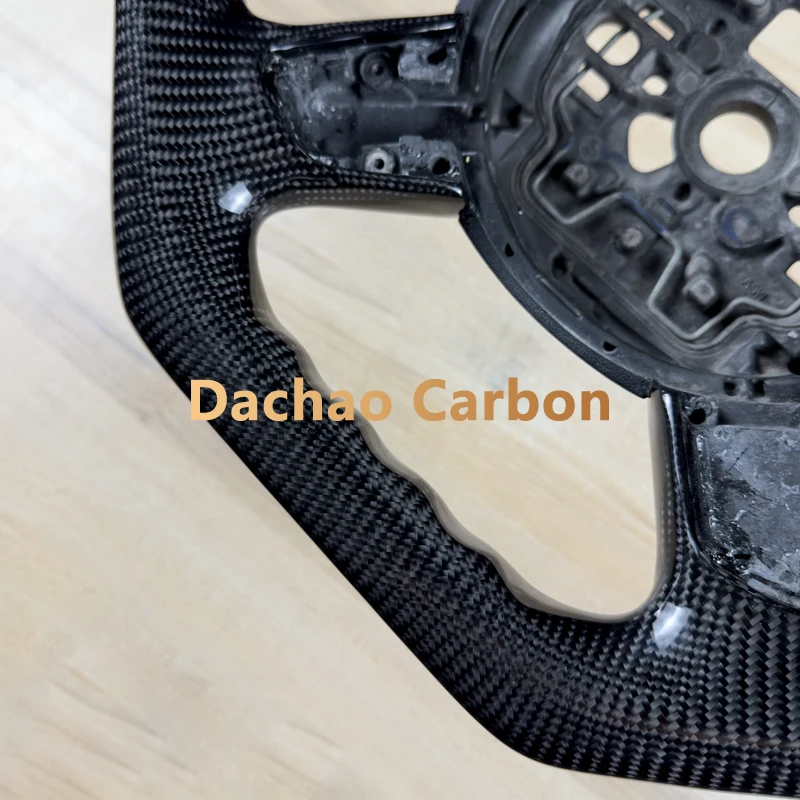 Glossy Real Carbon Steering Wheel For Audi A6 C7 2015 High Quality Perforated Leather Red Marker Sport Wheel Custom Style