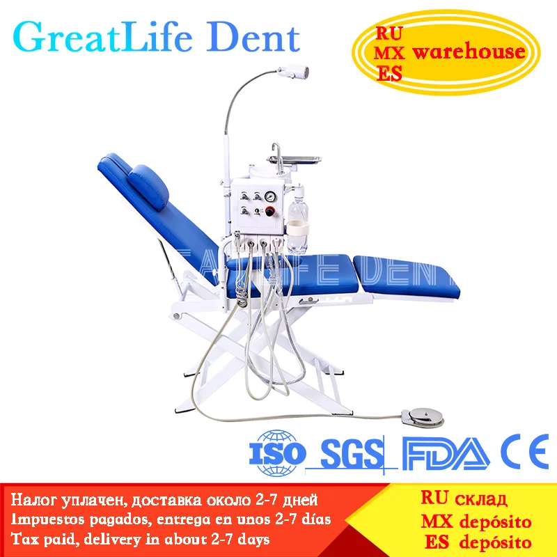 GreatLife Dent Cheap Dental Unit Dental Chair Complete Set Dental Folding Chair Sale with Led Lamp and Portable Turbine Unit