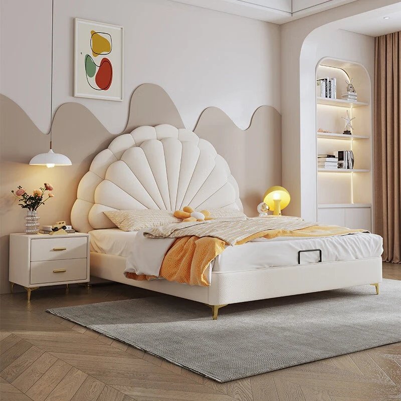 

Children's 1.5m Bed Cream Wind Petal shape Modern Simplicity bed 180x200 comfortable soft aesthetic кровать bedroom furniture