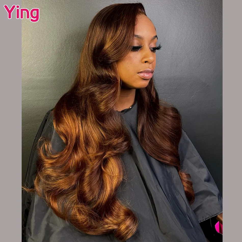 

Ying Omber Brown Mixed Colored 13x6 Transparent Lace Front Wig 200% Body Wave 13x4 Lace Front Wig PrePlucked With Baby Hair