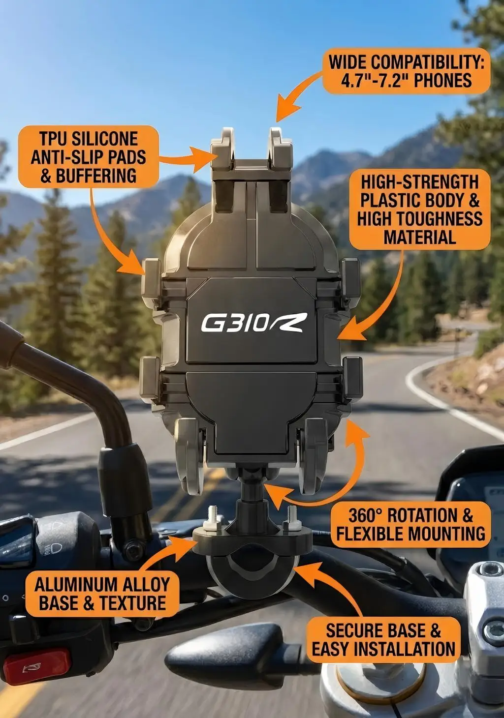 High-quality shock-absorbing motorcycle phone holder For BMW G310R S1000R R1200R R1200RS K1600GT K1300S 2021 2022 2023 2024 2025