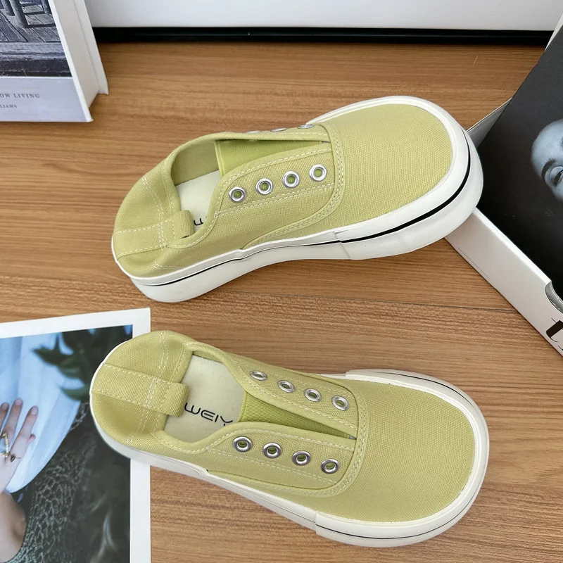 

2026 NEW Women's Casual Breathable Canvas Slip-On Shoes Elastic Thick Bottom Leisure Sports Sneakers Heightening Shoes