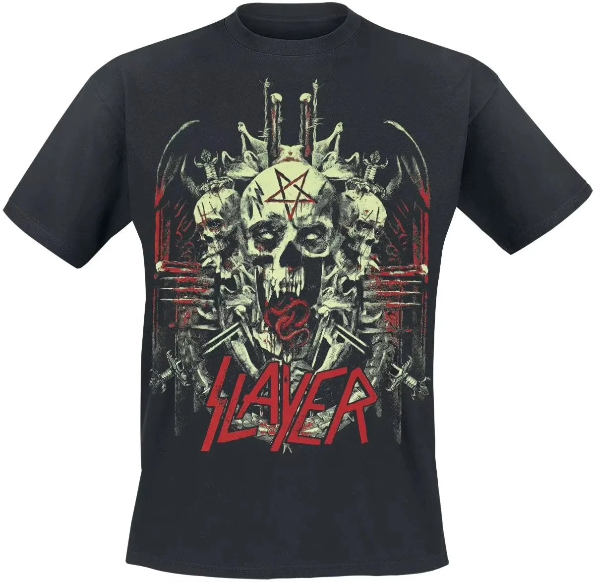 Slayer Demonic Glow Skulls Pentagram Band Graphic T-Shirt Cotton Men Women Streetwear Tee