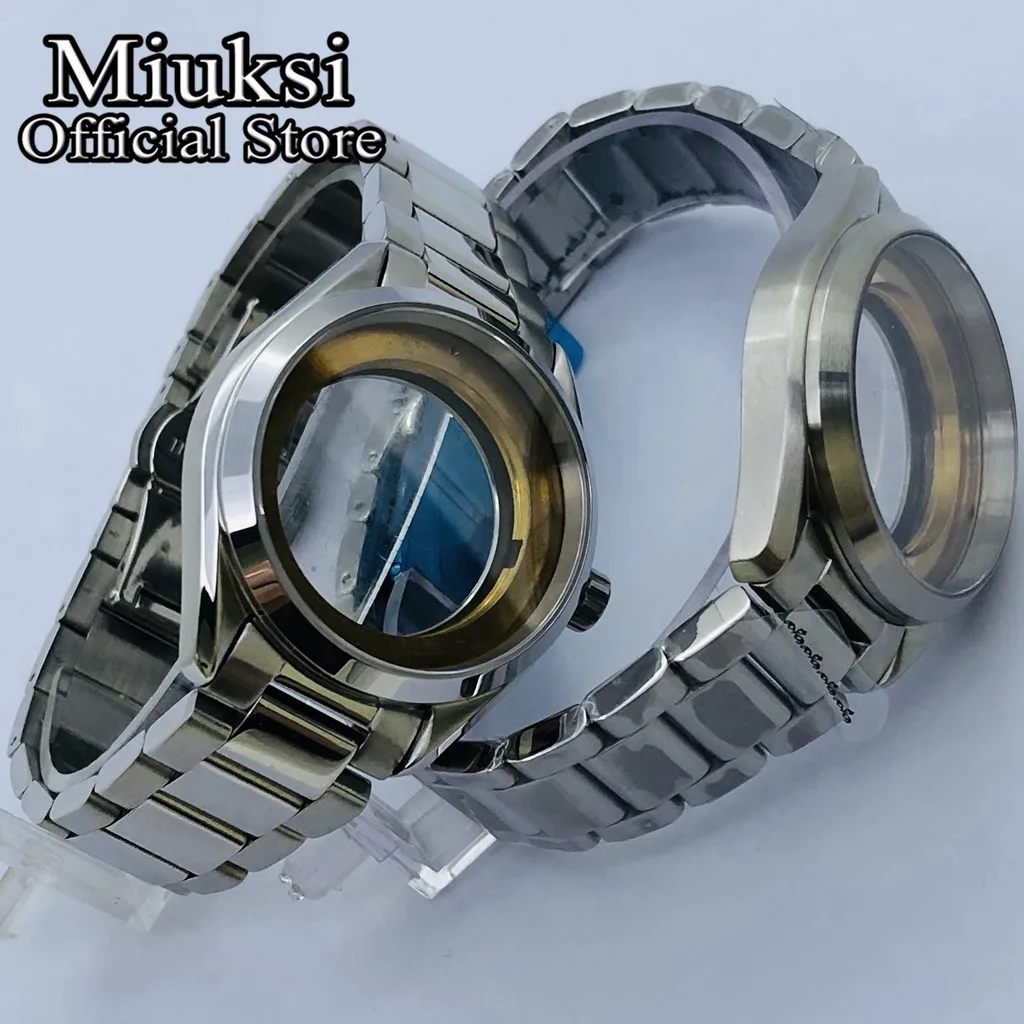 Miuksi 41mm silver sterile watch case sapphire glass fit NH35 NH36 ETA2836 Miyota8205 8215 821A Mingzhu DG2813 3804 movement