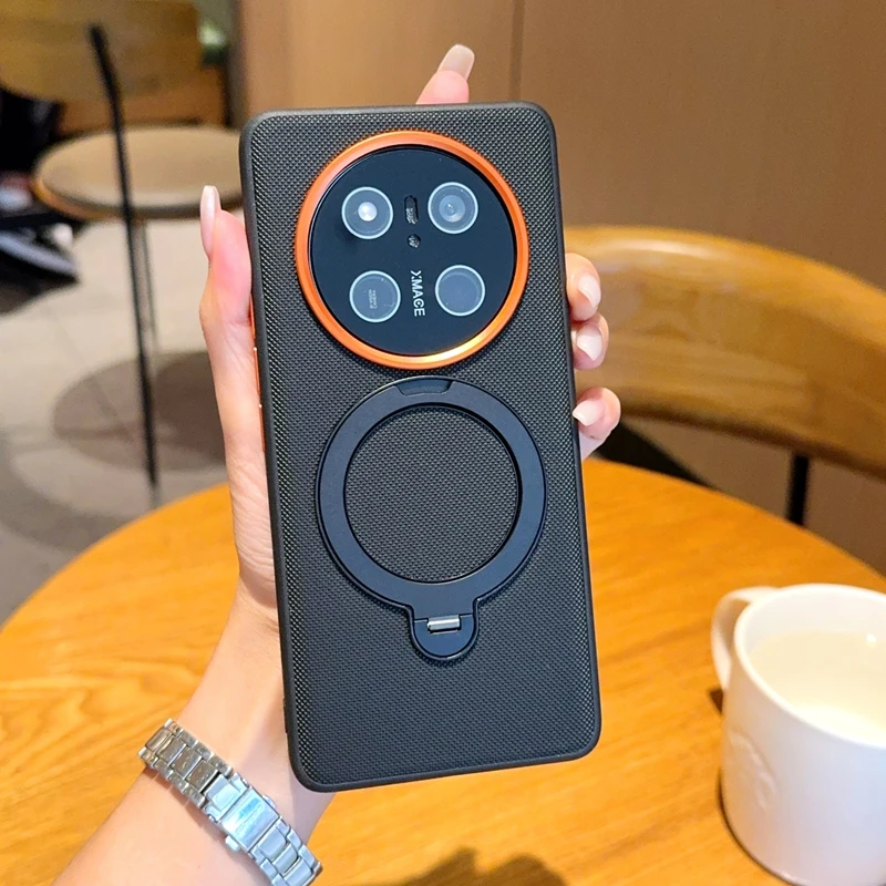 For Honor Magic 7 Lite X9C Case Magnetic 360° Rotating Bracket Luxury Leather Texture Wireless Charging Bumper Hard Back Cover