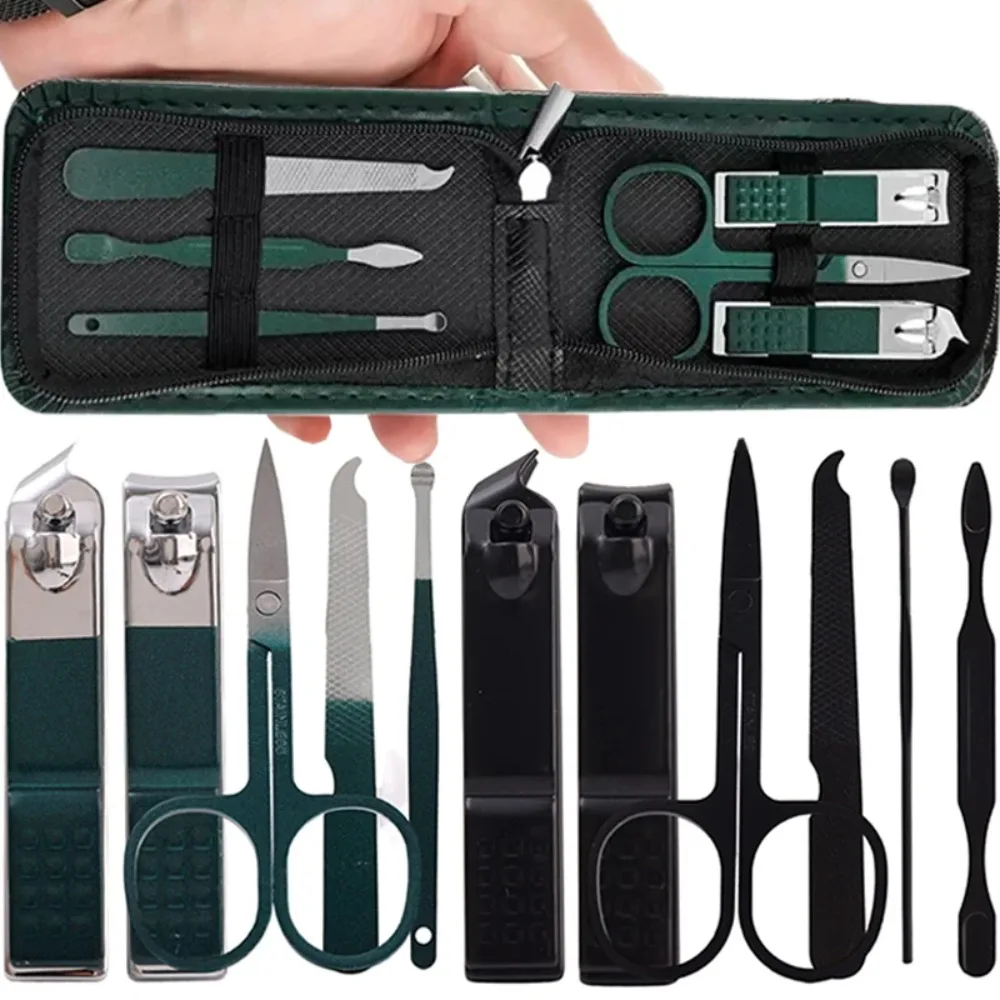 ​ Set manicure da 6 pezzi in acciaio al carbonio verde nero Kit forbici per lime per tagliaunghie portatili con custodia per viaggi a casa ​