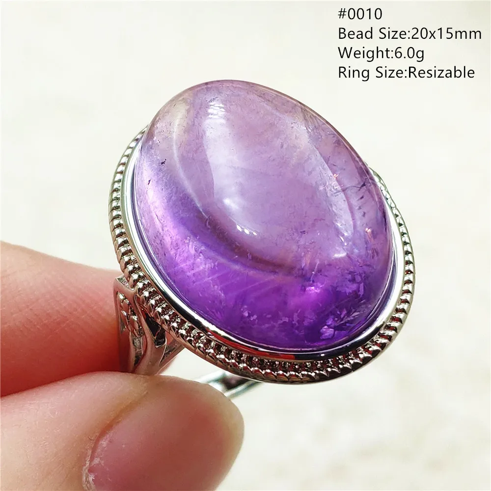 

Natural Purple Amethyst Quartz Adjustable Ring Woman 20x15mm Amethyst Jewelry Clear Oval Bead 925 Silver Fashion AAAAAA