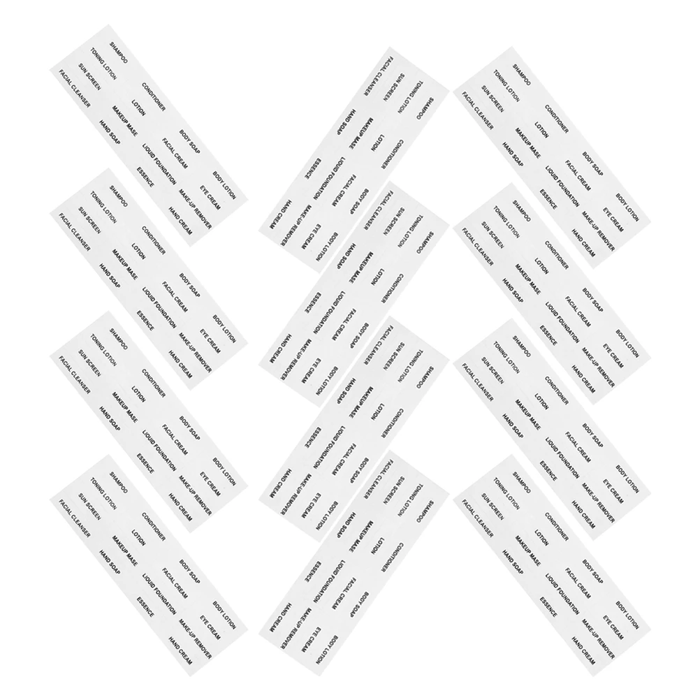 

15 Sheets Removable Labels Bottle Stickers Dispenser Shampoo Skin Care Bathroom Waterproof Black Font Toiletries Travel