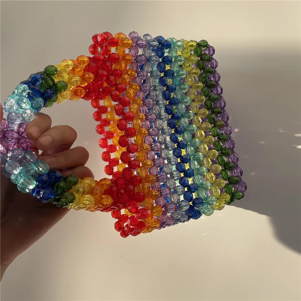 Customized Candy Rainbow Ins Handmade Beaded DIY Colorful Lollipop Small Bag Weaving Female Diagonal Underarm Bead Tote