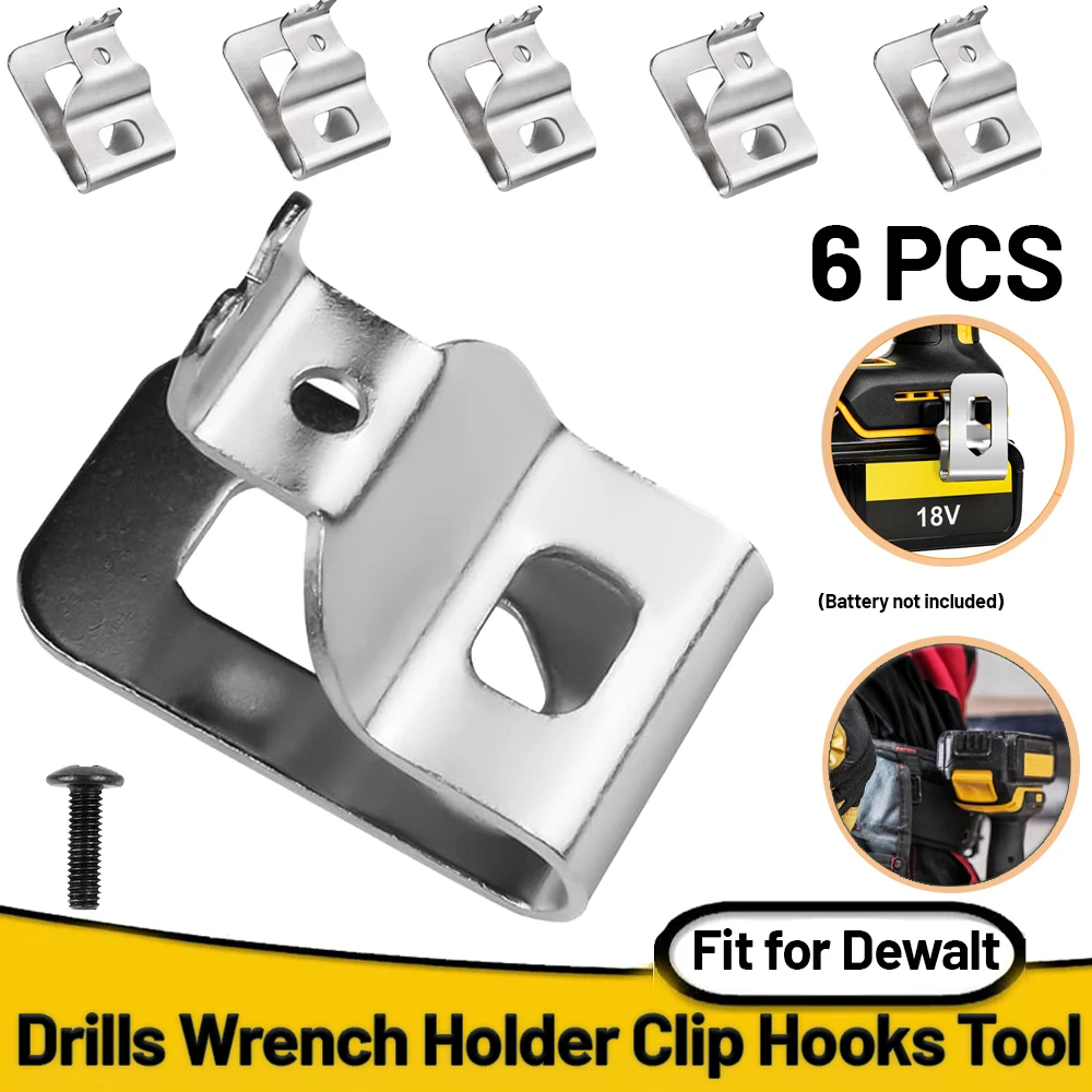 6 pcs Belt Clips for Dewalt Stainless Steel Drill Tool Clips Hook Kit with Screws for Dewalt N268241 fit for 20V Power Tools