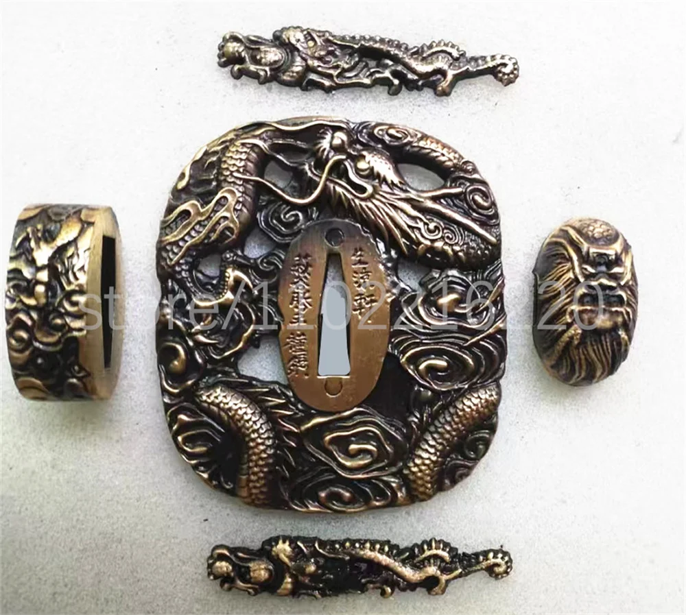 Nice Dragon Copper Tsuba Handguard Guard Brass Fuchi Kashira Menuki For Japanese Real Japan Samurai Katana Tachi Sword Fittings