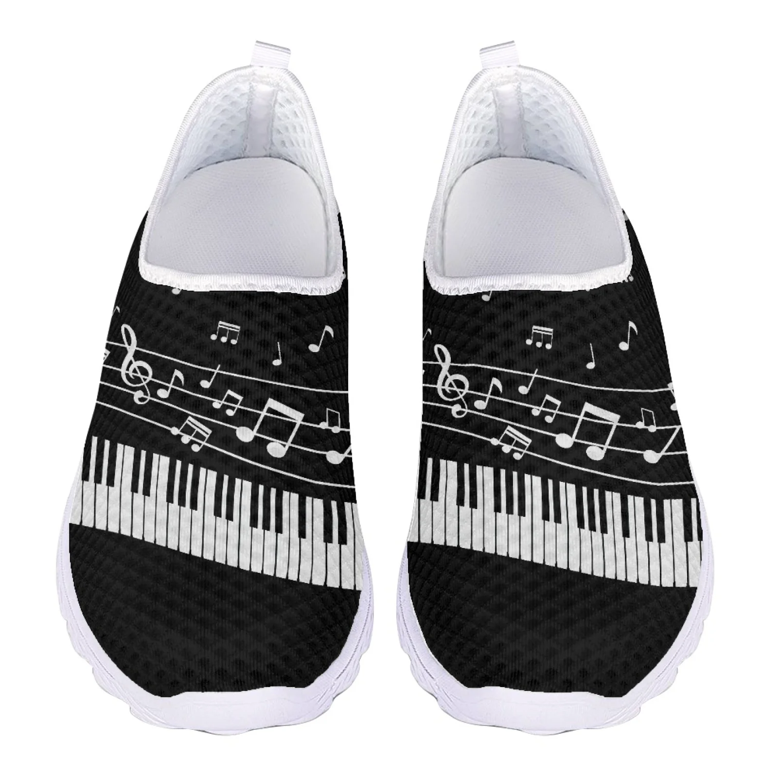 2025 Music Note Print Mesh Plus Size Ladies Sneakers Slip On Flat Loafers Women Flats Shoes Summer Woman Beach Casual Shoes