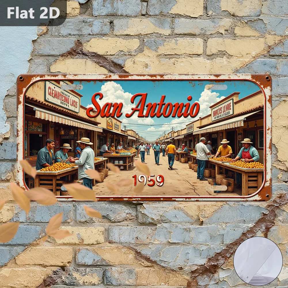 Metal Tin Sign San Antonio Market 1959 Retro Outdoor Wall Decor 12x5.9in